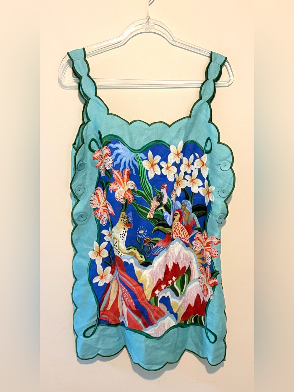 Farm Rio floral scarf scallop linen mini dress - Picture 5 of 9